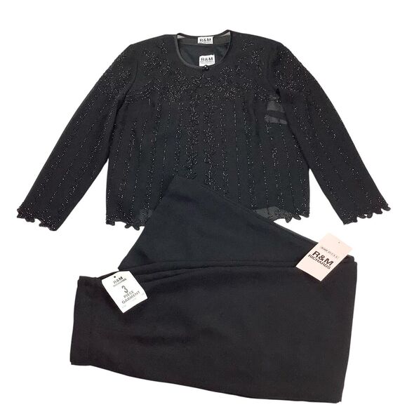 R&M Richards Women 10 Pant Suit 3 Piece Black Wedding Formal Cocktail Party - Picture 1 of 16
